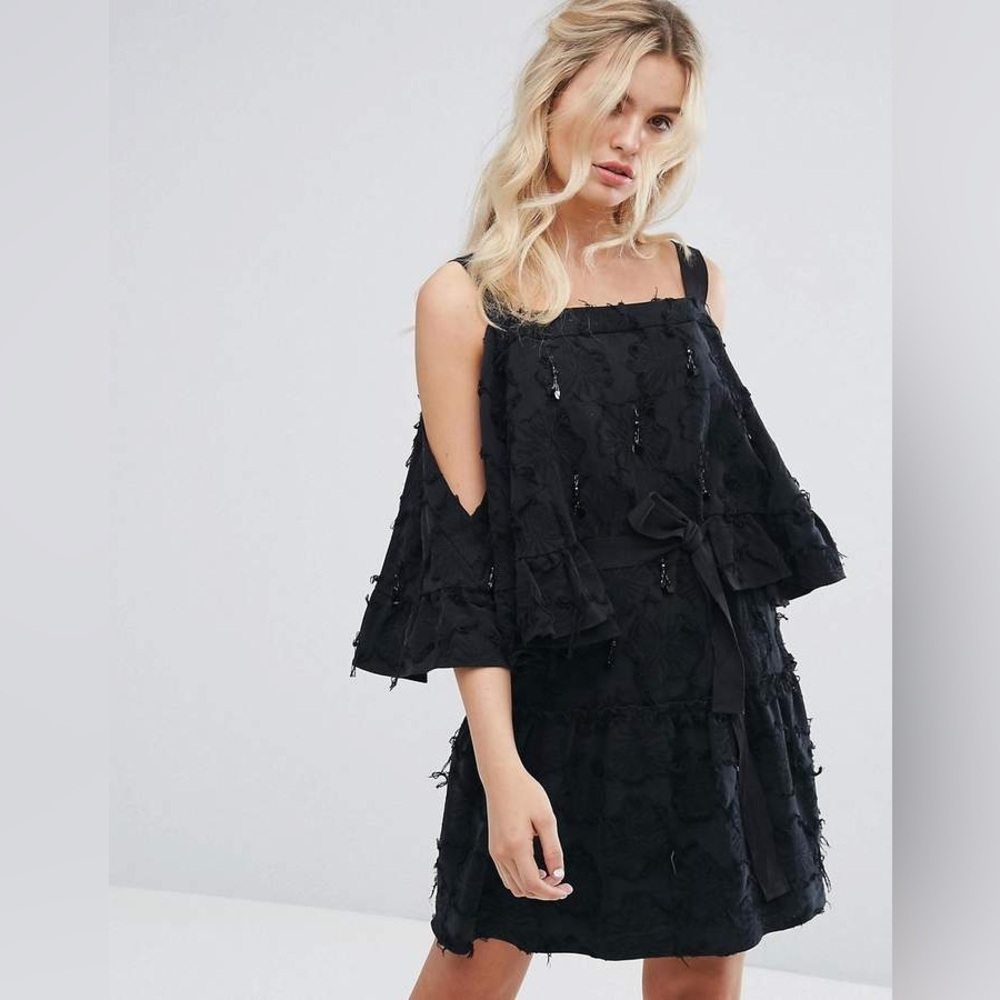 Stevie May Beaded tassle Textured Mini Dress SZ S